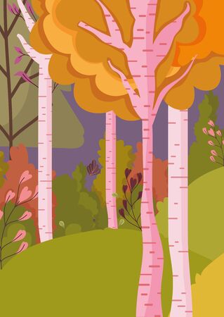 autumn landscape forest foliage botanical trees vector illustrationのイラスト素材