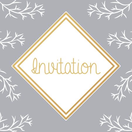 invitation card with diamond frame and leafs golden calligraphy vector illustrationのイラスト素材