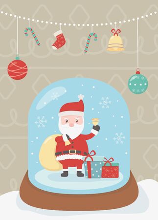 crystal ball santa garland decoration celebration happy christmas card vector illustrationのイラスト素材