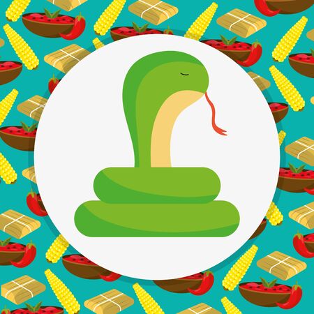 snake and food background mexico traditional event decoration card vector illustrationのイラスト素材