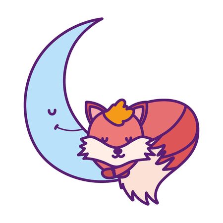 baby shower cute fox sleeping moon cartoon vector illustrationのイラスト素材