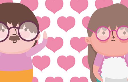 cute couple - happy grandparents day cartoon design vector illustrationのイラスト素材