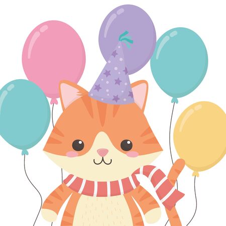 Cat cartoon design, Animal happy birthday celebration decoration and surprise theme Vector illustrationのイラスト素材