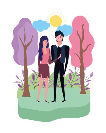 Couple of woman and man cartoon design, Relationship love romance holiday and together theme Vector illustrationのイラスト素材