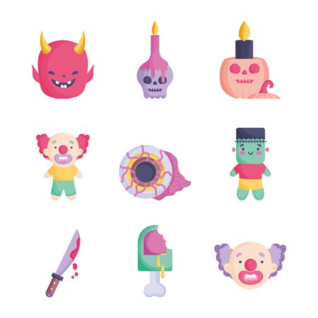 set of trick or treat happy halloweenのイラスト素材