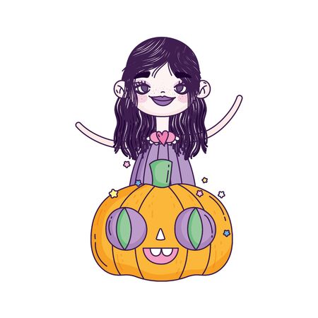 happy halloween celebration girl witch and pumpkinのイラスト素材