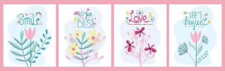 friendship day cute flowers decoration greeting cards vector illustrationのイラスト素材