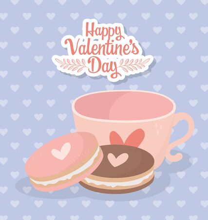 happy valentines day coffee cup and cookies love card vector illustrationのイラスト素材