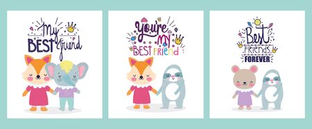 friendship day cute animals decoration greeting cardsのイラスト素材