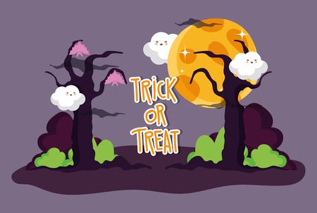 trick or treat - happy halloween greeting card vector illustrationのイラスト素材