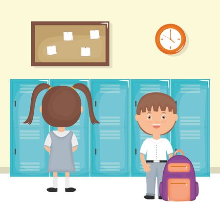 cute little students couple in the school scene vector illustration designのイラスト素材