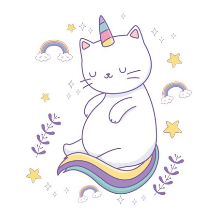 Unicorn cat cartoon design, Magic fantasy fairytale childhood and animal theme Vector illustrationのイラスト素材