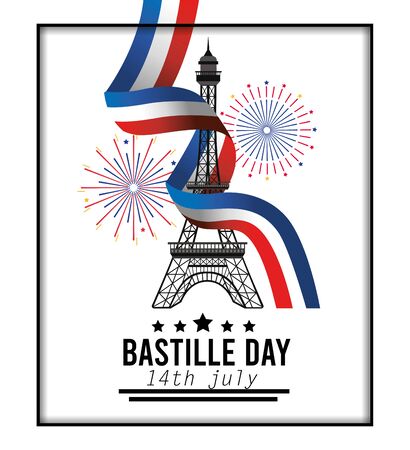 france flag ribbon with eiffel towerのイラスト素材