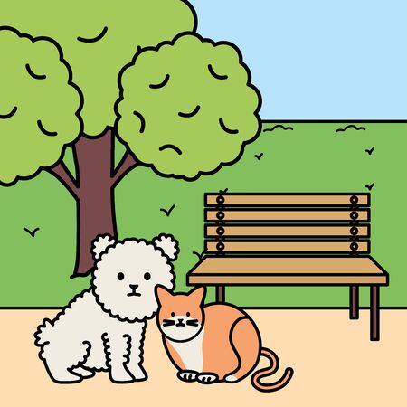 cute cat and dog mascots in the landscapeのイラスト素材