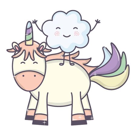 cute adorable unicorn and cloud fairy charactersのイラスト素材