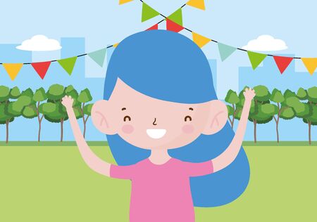 happy childrens day, cute little girl city parkのイラスト素材