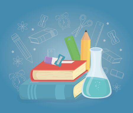 pile books and supplies back to school vector illustration designのイラスト素材