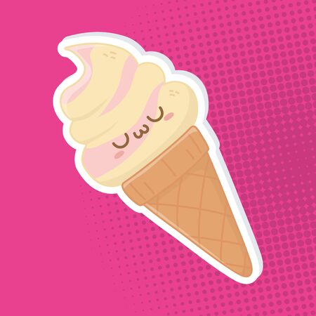 Ice cream cartoon design, Kawaii expression cute character funny and emoticon theme Vector illustrationのイラスト素材