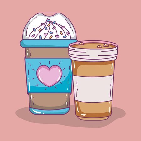 disposable cups coffee time sketch flat design vector illustrationのイラスト素材