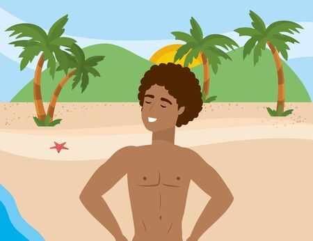 Boy with summer swimwear designのイラスト素材