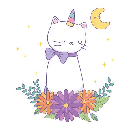 Unicorn cat cartoon design, Magic fantasy fairytale childhood and animal theme Vector illustrationのイラスト素材