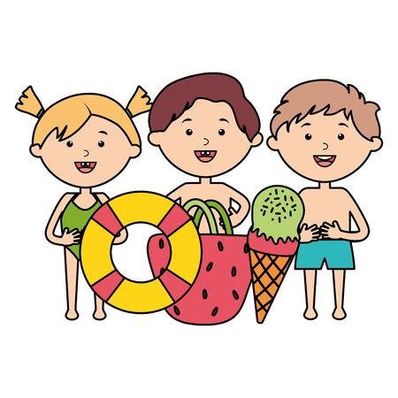 cute little kids group with set accessoriesのイラスト素材