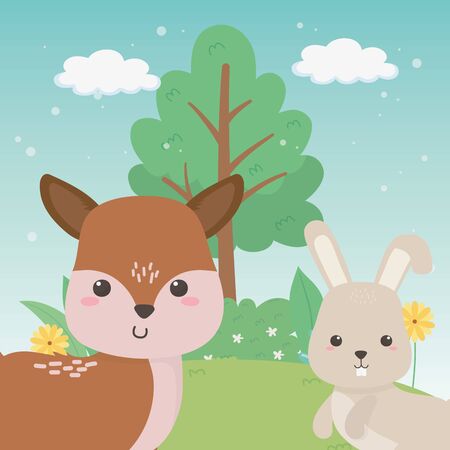Deer and rabbit cartoon design, Animal cute zoo life nature and fauna theme Vector illustrationのイラスト素材