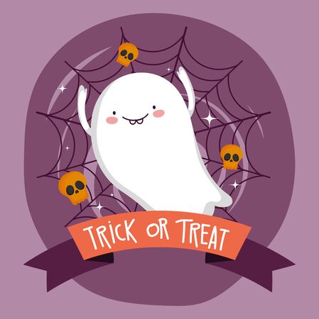 ghost skulls cobweb trick or treat - happy halloweenのイラスト素材