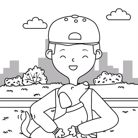 Boy with dog cartoon designのイラスト素材