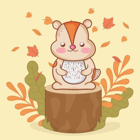 cute beaver foliage hello autumn vector illustrationのイラスト素材