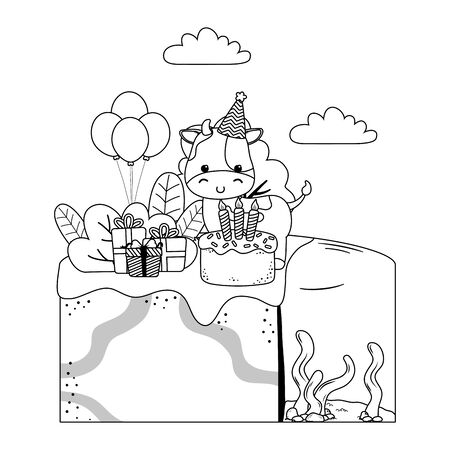 Cow cartoon with happy birthday icon designのイラスト素材