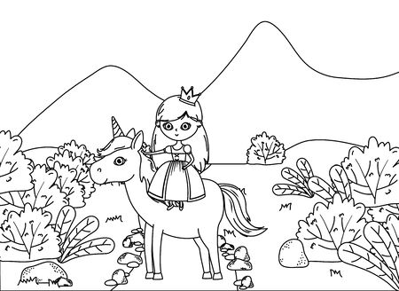 Princess and unicorn design, Medieval queen woman beauty young fairytale and fantasy theme Vector illustrationのイラスト素材