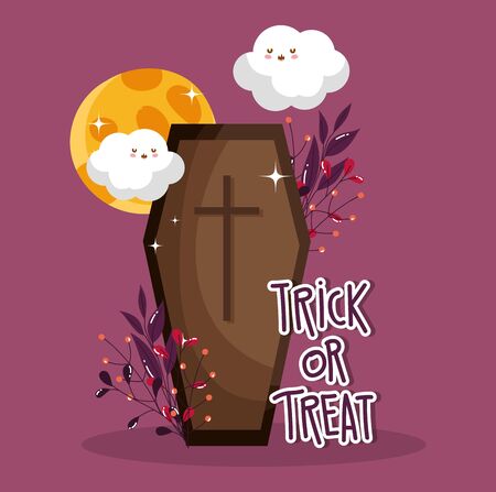 coffin trick or treat - happy halloween vector illustrationのイラスト素材