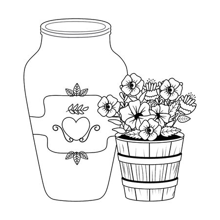 Flowers and leaves inside pot vector designのイラスト素材