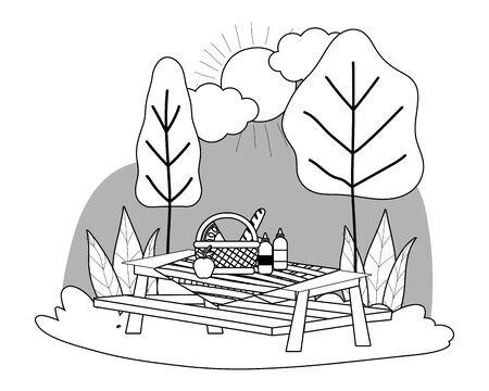 Picnic table design, Food summer outdoor leisure healthy spring lunch and meal theme Vector illustrationのイラスト素材