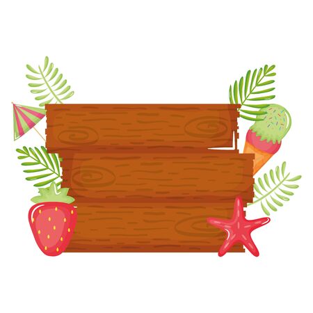 wooden label with ice cream and strawberryのイラスト素材