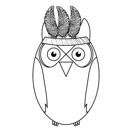 Owl with feathers hat bohemian style character vector illustration designのイラスト素材