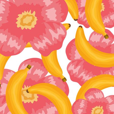 fresh bananas fruits and flowers pattern vector illustration designのイラスト素材
