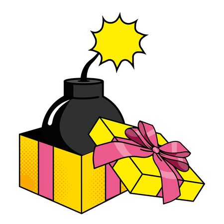 Pop art gift box with bomb cartoon vector illustration graphic designのイラスト素材