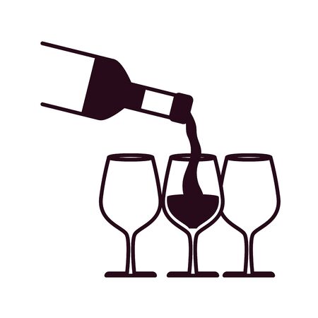 wine glass cups with bottle block line style iconのイラスト素材