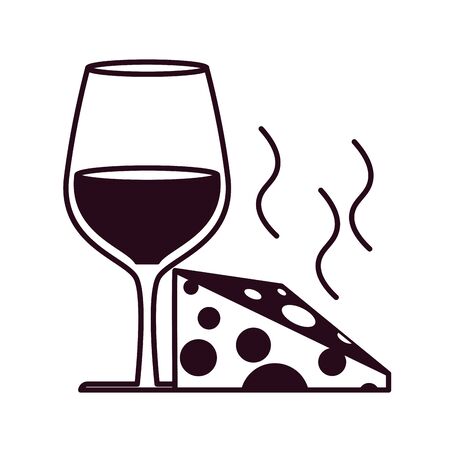 wine glass cup with cheese block line style iconのイラスト素材