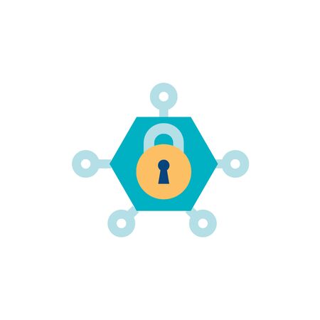 cyber security with padlock flat style iconのイラスト素材