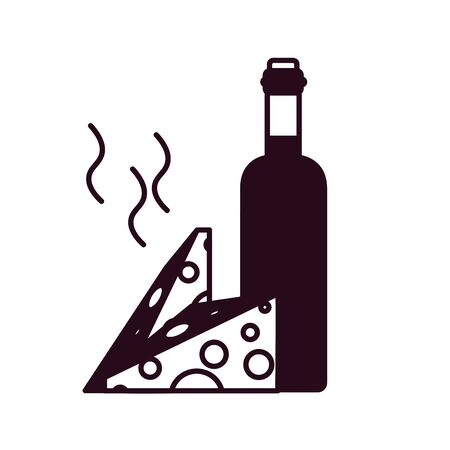 wine bottle with cheese block line style icon vector illustration designのイラスト素材