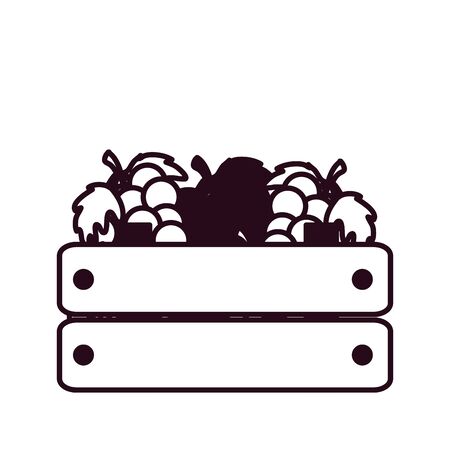 grapes fruits in wooden box block line style icon vector illustration designのイラスト素材