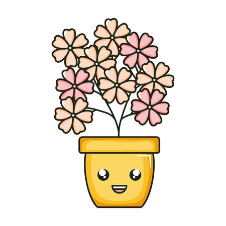 flowers garden in ceramic pot kawaii characterのイラスト素材