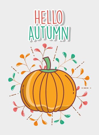 pumpkin foliage hello autumn design icon vector illustrationのイラスト素材