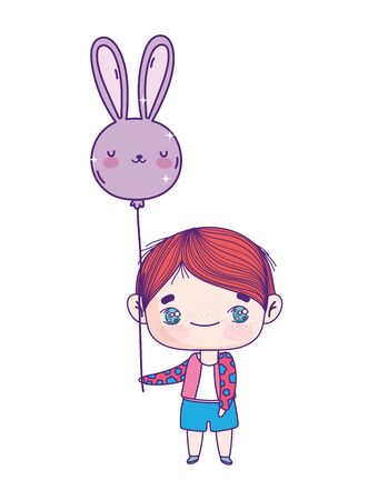cute little boy cartoon with balloon shaped rabbit vector illustrationのイラスト素材