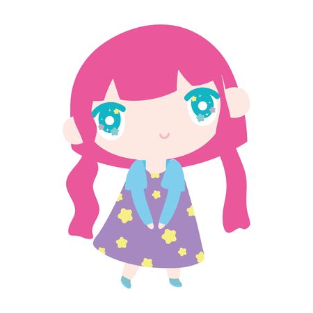 kids, cute little girl anime cartoon character vector illustrationのイラスト素材