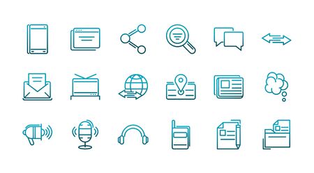 communications talk information broadcast icons set gradient line vector illustrationのイラスト素材