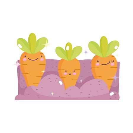kawaii gardening cartoon happy planted carrots vector illustrationのイラスト素材